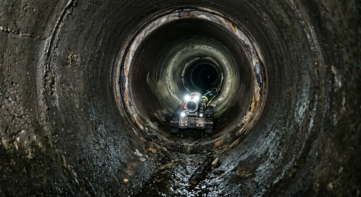 Robotic sewer camera inspecting pipe interior for Sewer Line Cleaning in Petersburg
